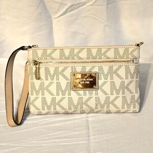 Michael Kors Signature MK Wristlet / Shoulder Bag | Cream & Gold